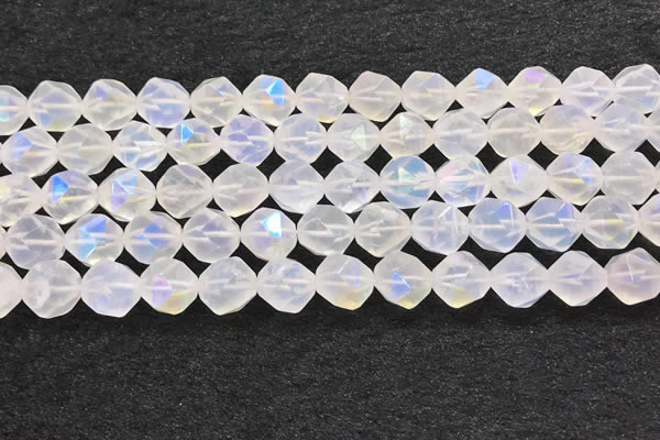 CMS1873 15.5 inches 10mm faceted nuggets AB-color white moonstone beads