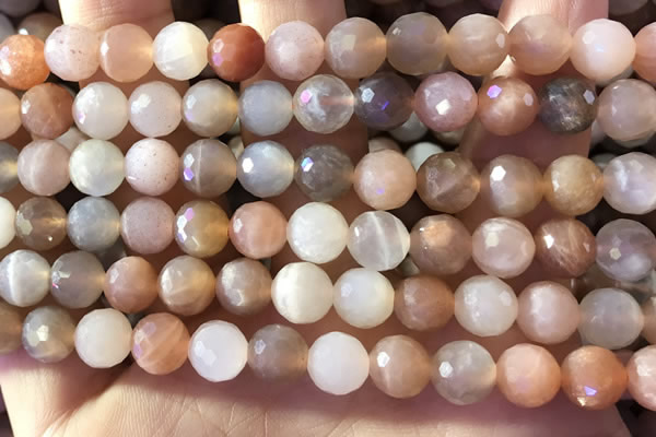 CMS1892 15.5 inches 8mm faceted round rainbow moonstone beads