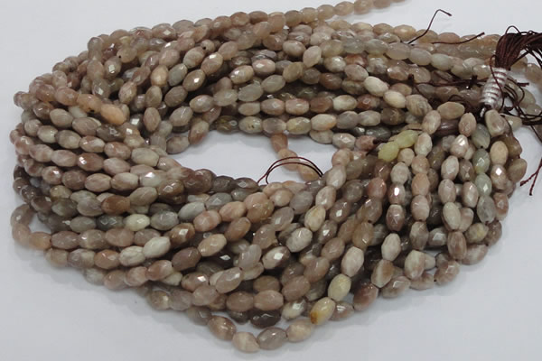 CMS70 15.5 inches 6*10mm faceted rice moonstone gemstone beads