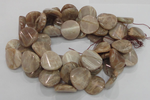 CMS80 15.5 inches 28mm twisted coin moonstone gemstone beads