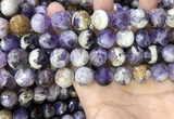 CNA1091 15.5 inches 14mm faceted round dogtooth amethyst beads