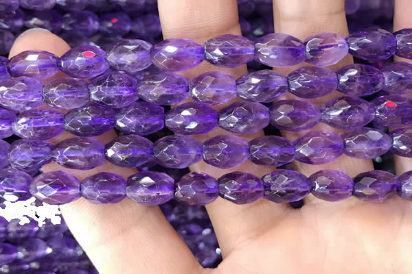 CNA1101 15.5 inches 7*10mm faceted rice amethyst gemstone beads