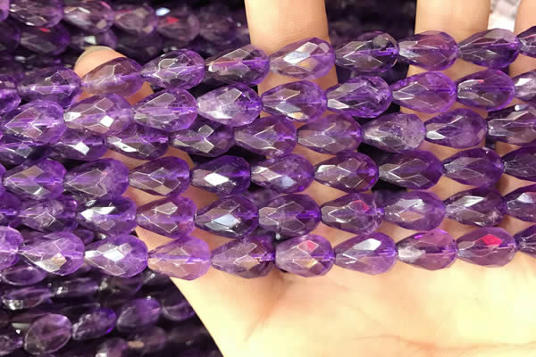 CNA1104 15.5 inches 8*12mm faceted teardrop amethyst gemstone beads