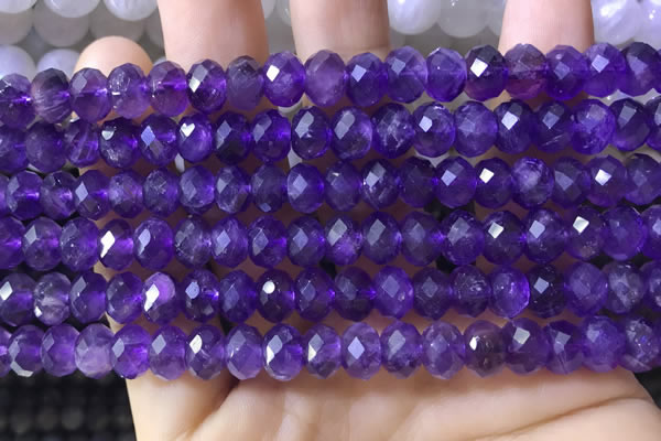 CNA1134 15.5 inches 6*8mm faceted rondelle amethyst gemstone beads