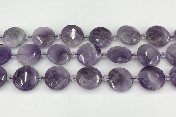 CNA1204 15.5 inches 20mm faceted coin amethyst beads wholesale