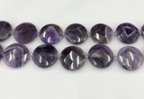 CNA1211 15.5 inches 30mm faceted coin amethyst gemstone beads