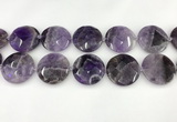 CNA1212 15.5 inches 40mm faceted coin amethyst gemstone beads