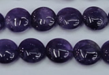 CNA269 15.5 inches 14mm flat round natural amethyst beads wholesale