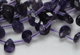 CNA38 15.5 inches 7*10mm faceted briolette grade A natural amethyst beads