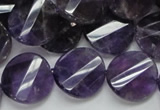 CNA45 15.5 inches 20mm twisted faceted coin grade A natural amethyst beads