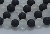 CNC111 15.5 inches 6mm round matte white crystal & black agate beads