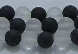 CNC112 15.5 inches 8mm round matte white crystal & black agate beads