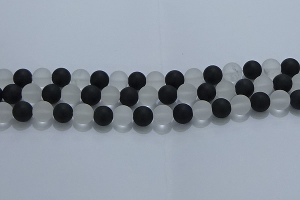 CNC113 15.5 inches 10mm round matte white crystal & black agate beads