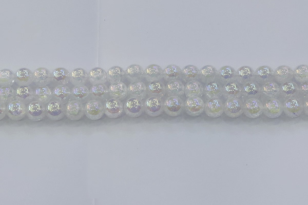 CNC563 15.5 inches 10mm round plated crackle white crystal beads