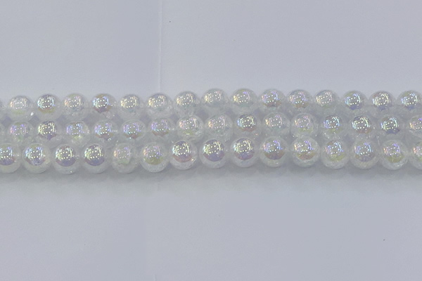 CNC564 15.5 inches 12mm round plated crackle white crystal beads