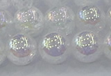 CNC565 15.5 inches 14mm round plated crackle white crystal beads