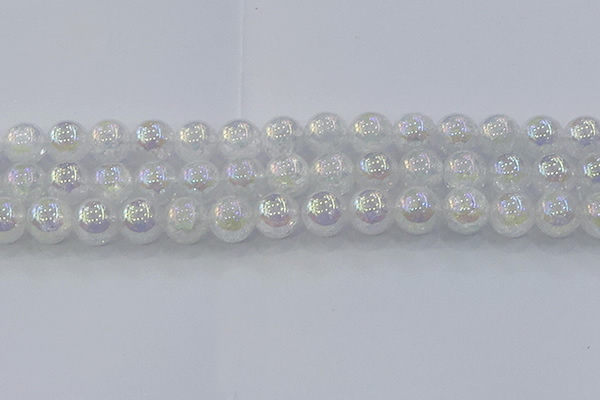 CNC565 15.5 inches 14mm round plated crackle white crystal beads