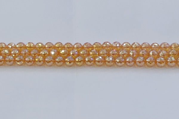 CNC615 15.5 inches 8mm faceted round plated natural white crystal beads