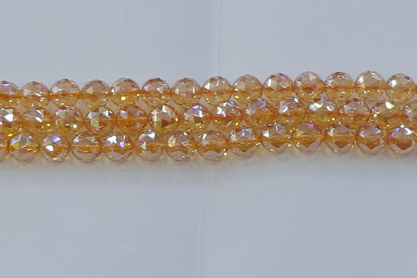 CNC655 15.5 inches 14mm faceted round plated natural white crystal beads