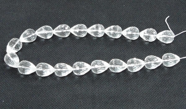 CNC75 10*14mm faceted teardrop grade A natural white crystal beads