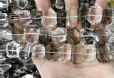 CNC832 12*16mm - 15*20mm freefrom white crystal & smoky quartz beads