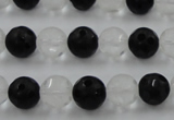 CNC87 15.5 inches 10mm carved round matte white crystal & black agate beads