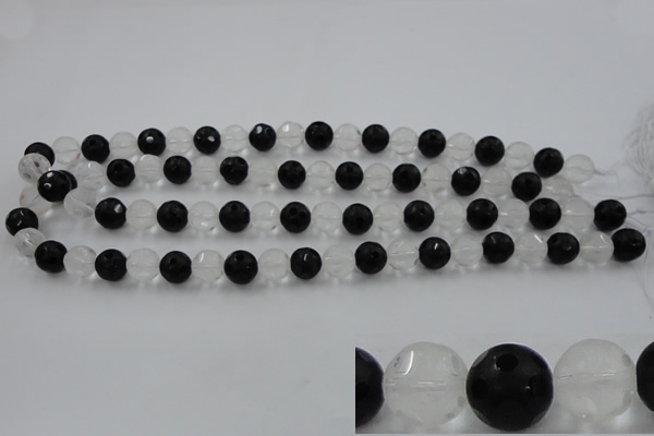 CNC87 15.5 inches 10mm carved round matte white crystal & black agate beads