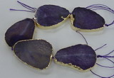 CNG1622 8 inches 35*50mm - 45*55mm freeform agate beads with brass setting