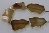 CNG1650 8 inches 35*50mm - 45*65mm freeform agate beads with brass setting