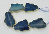 CNG1652 8 inches 35*50mm - 45*65mm freeform agate beads with brass setting