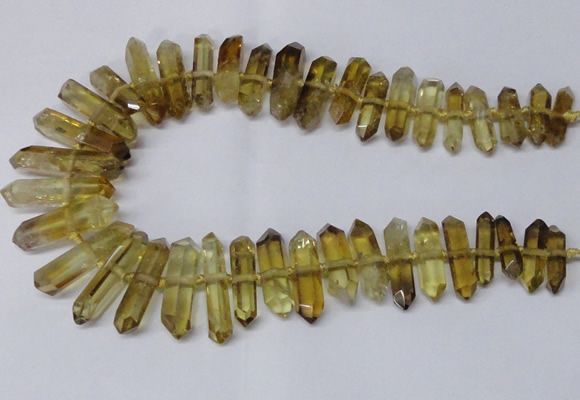 CNG2153 15.5 inches 8*25mm - 10*40mm faceted nuggets lemon quartz beads