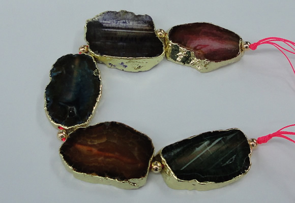 CNG2175 8 inches 30*40mm - 35*45mm freeform agate beads with brass setting