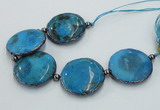 CNG2300 7.5 inches 35mm flat round agate beads with brass setting