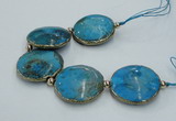 CNG2301 7.5 inches 35mm flat round agate beads with brass setting