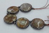 CNG2304 7.5 inches 35mm flat round agate beads with brass setting