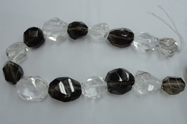 CNG239 18*25mm - 25*30mm faceted nuggets smoky quartz & crystal beads