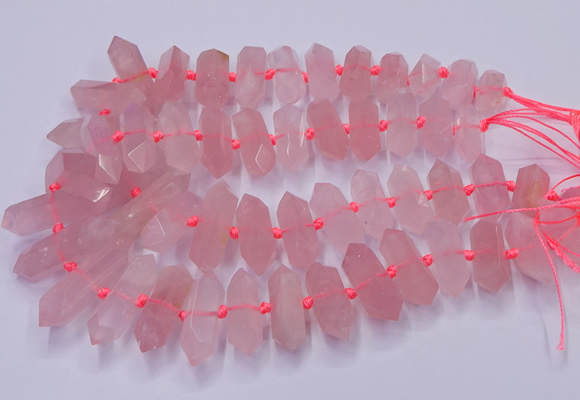 CNG3201 10*25mm - 12*45mm faceted nuggets rose quartz beads