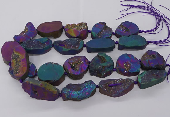 CNG3286 25*30mm - 28*45mm freeform plated druzy agate beads