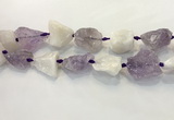 CNG3573 18*20mm - 25*30mm nuggets rough white crystal & amethyst beads