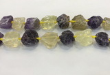 CNG3576 18*20mm - 25*30mm nuggets rough amethyst & lemon quartz beads