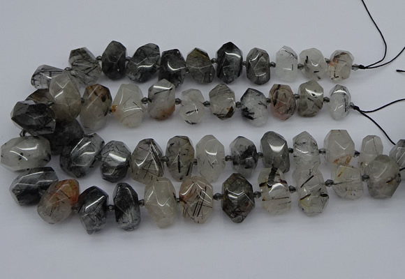 CNG5224 13*18mm - 15*25mm faceted nuggets black rutilated quartz beads