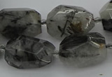 CNG5695 12*16mm - 15*25mm faceted nuggets black rutilated quartz beads