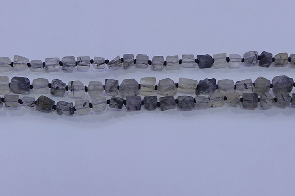 CNG5905 4*6mm - 6*10mm nuggets rough black rutilated quartz beads