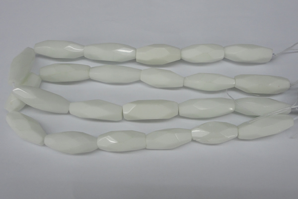 CNG591 12*30mm - 13*32mm faceted rice white porcelain nugget beads