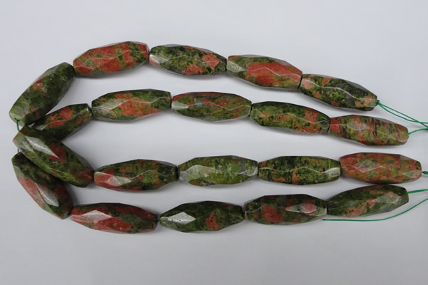 CNG596 13*35mm - 14*38mm faceted rice unakite nugget beads