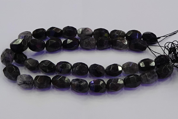 CNG5963 13*18mm - 15*20mm faceted nuggets black rutilated quartz beads