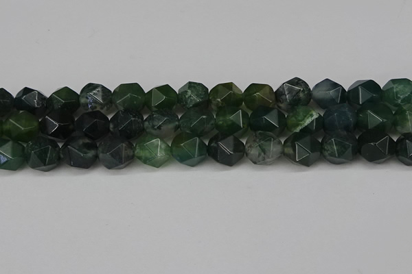 CNG6026 15.5 inches 12mm faceted nuggets moss agate beads