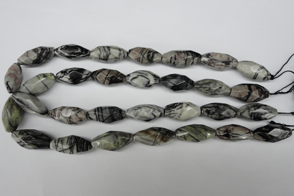 CNG603 15.5 inches 13*27mm faceted rice black water jasper nugget beads