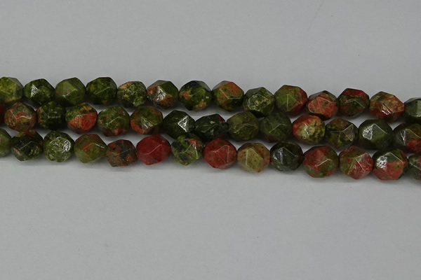 CNG6039 15.5 inches 12mm faceted nuggets unakite gemstone beads