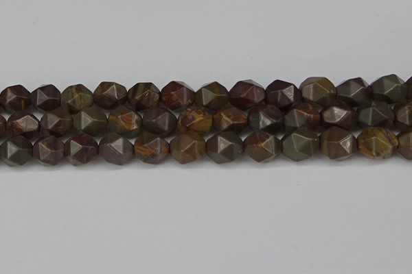 CNG6053 15.5 inches 12mm faceted nuggets coffee jasper beads